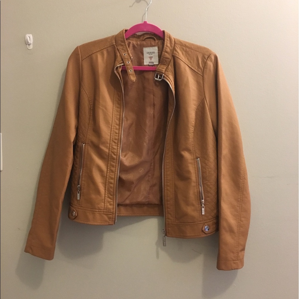 NEVER WORN GUESS Brown Faux Leather Jacket